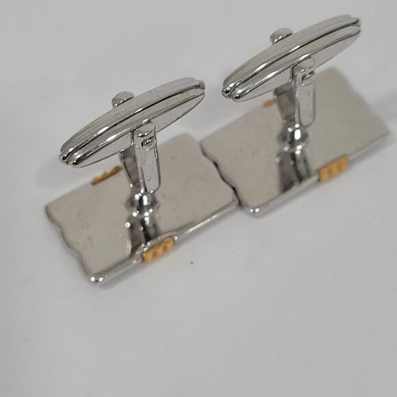 Dunhill Vintage Cufflinks Tie Clasp Clip Bar Set Silver Gold Striped Logo Box - Picture 10 of 16